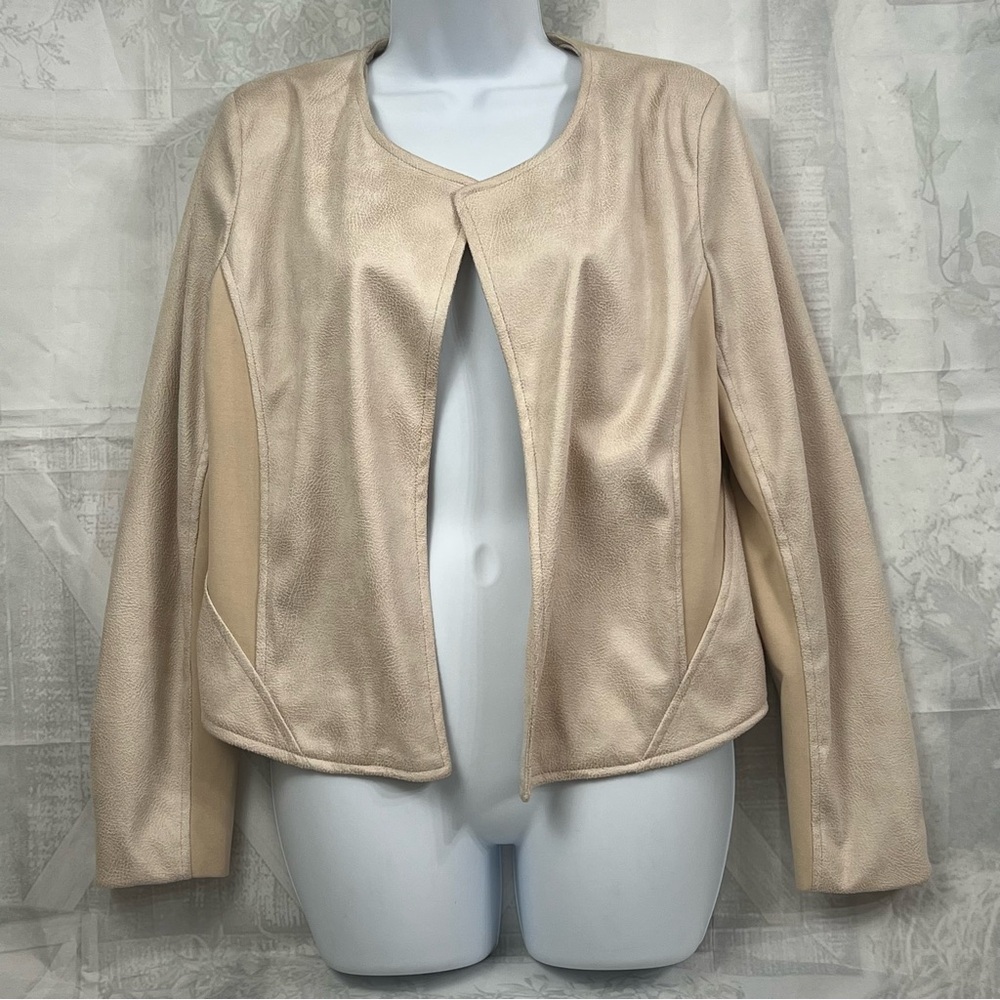 XOXO Women's Glazed Ponte Fabric Mix asymetrical Jacket Size Medium office work